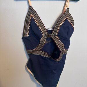 River Island Navy One Piece with Multicolor Trim